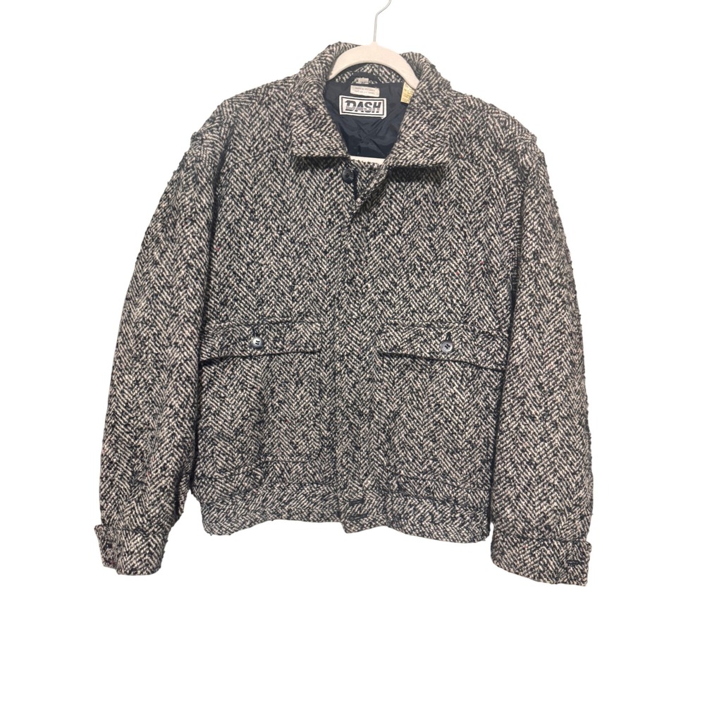 Vintage Dash Herringbone Wool Blend Jacket Mens 40/M Bomber Tweed Grandpa Core